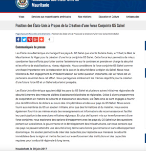 Financement du G5 Sahel : l’ambassade des USA à Nouakchott remet les pendules à l’heure… Financement du G5 Sahel : l’ambassade des USA à Nouakchott remet les pendules à l’heure…