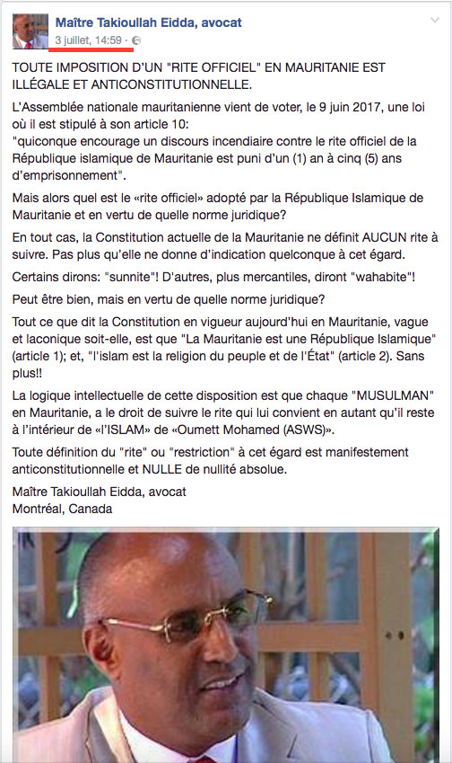 Mauritanie : toute imposition d’un « rite officiel » est anticonstitutionnelle Mauritanie : toute imposition d’un « rite officiel » est anticonstitutionnelle