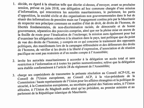 ACP - UE : proposition de résolution d'urgence sur la situation en Mauritanie ( version 20 décembre 2017 )