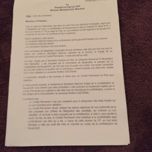 Protestation contre l’absence du SG de l’UFP sur les listes de candidature du parti.