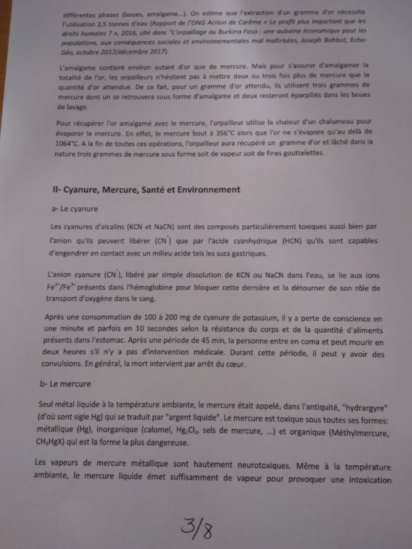 Orpaillage et pollution au Mercure à Chami : note confidentielle