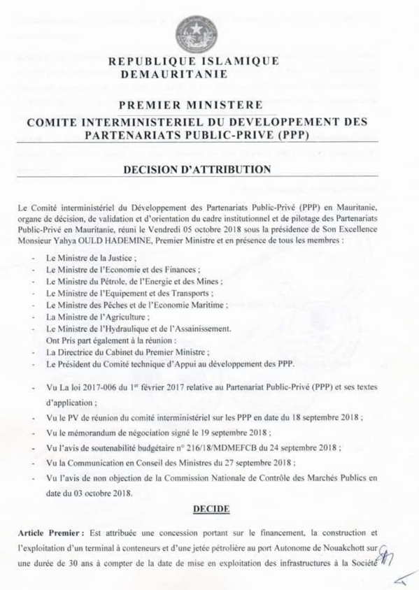 Polémique à propos d'un contrat signé par 7 ministres mauritaniens Polémique à propos d'un contrat signé par 7 ministres mauritaniens
