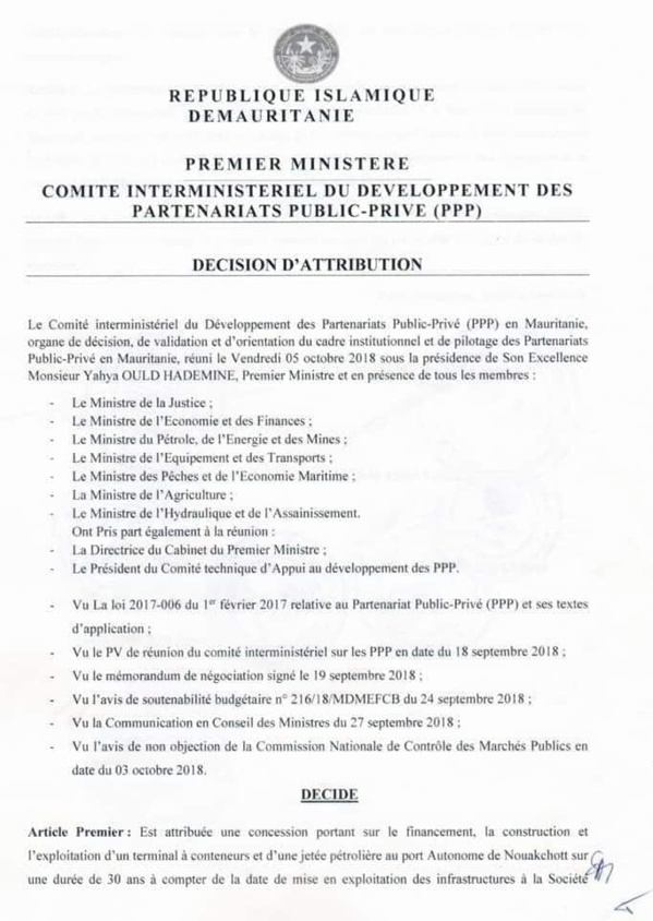 Polémique à propos d'un contrat signé par 7 ministres mauritaniens