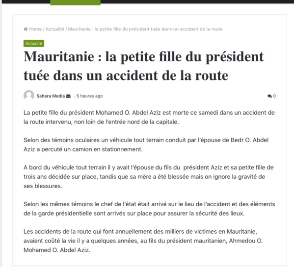 Terrible accident du véhicule de la belle-fille du Président Terrible accident du véhicule de la belle-fille du Président