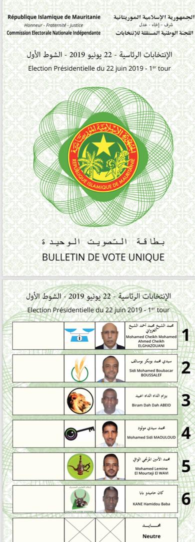 Présidentielles 2019 : photo du bulletin de vote unique Présidentielles 2019 : photo du bulletin de vote unique