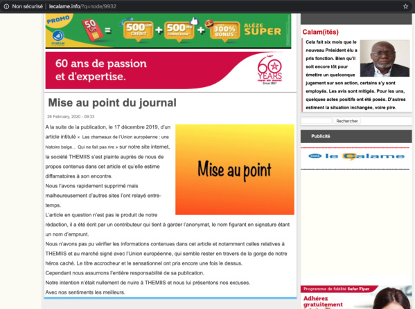 Droit de réponse de la société THEMIIS SAS à l’article intitulé « Les Chameaux de l’Union européenne : une histoire belge… qui ne fait pas rire » Droit de réponse de la société THEMIIS SAS à l’article intitulé « Les Chameaux de l’Union européenne : une histoire belge… qui ne fait pas rire »