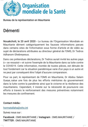 L’OMS dément des allégations au sujet d’un « exemple mauritanien » L’OMS dément des allégations au sujet d’un « exemple mauritanien »