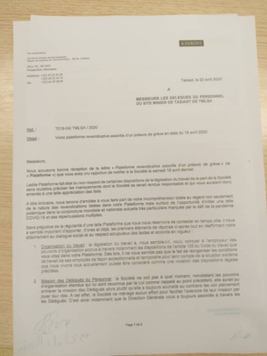 Kinross Tasiast répond à ses délégués