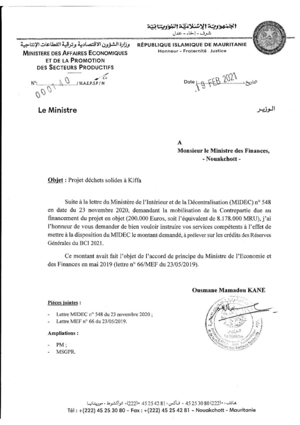Du non-respect des engagements de l’Etat mauritanien, cas du projet de déchets solides à Kiffa financé par l’Union européenne Du non-respect des engagements de l’Etat mauritanien, cas du projet de déchets solides à Kiffa financé par l’Union européenne