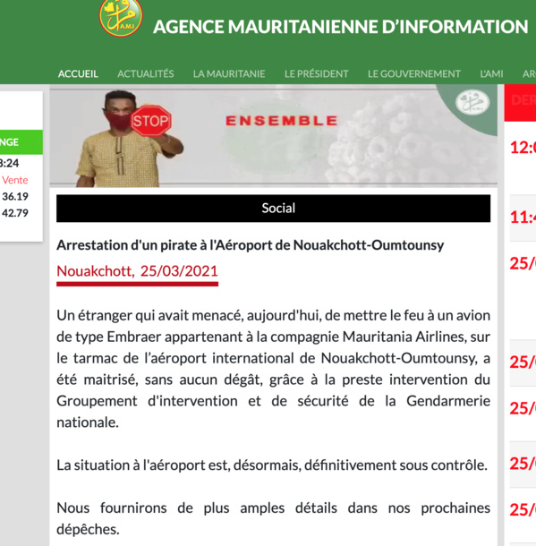 Insécurité à l’aéroport : la presse internationale reprend l'insensée bourde de l’agence mauritanienne d’information… Insécurité à l’aéroport : la presse internationale reprend l'insensée bourde de l’agence mauritanienne d’information…
