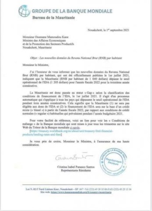 La Banque Mondiale informe la Mauritanie qu’elle ne sera pas éligible aux dons de l’IDA (Fac-simulé) La Banque Mondiale informe la Mauritanie qu’elle ne sera pas éligible aux dons de l’IDA (Fac-simulé)