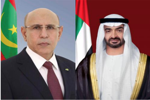 Le Président de la République renouvelle à Son Altesse le Prince Héritier d’Abu Dhabi la position ferme de la Mauritanie aux côtés des Émirats arabes unis contre toute menace à sa sécurité et à sa stabilité Le Président de la République renouvelle à Son Altesse le Prince Héritier d’Abu Dhabi la position ferme de la Mauritanie aux côtés des Émirats arabes unis contre toute menace à sa sécurité et à sa stabilité