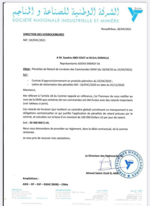 La Snim réclame plus de 33 millions US  à ADDAX energy SA