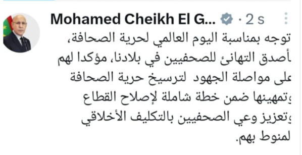 Le Président de la République félicite les journalistes à l’occasion de la Journée mondiale de la liberté de la presse Le Président de la République félicite les journalistes à l’occasion de la Journée mondiale de la liberté de la presse