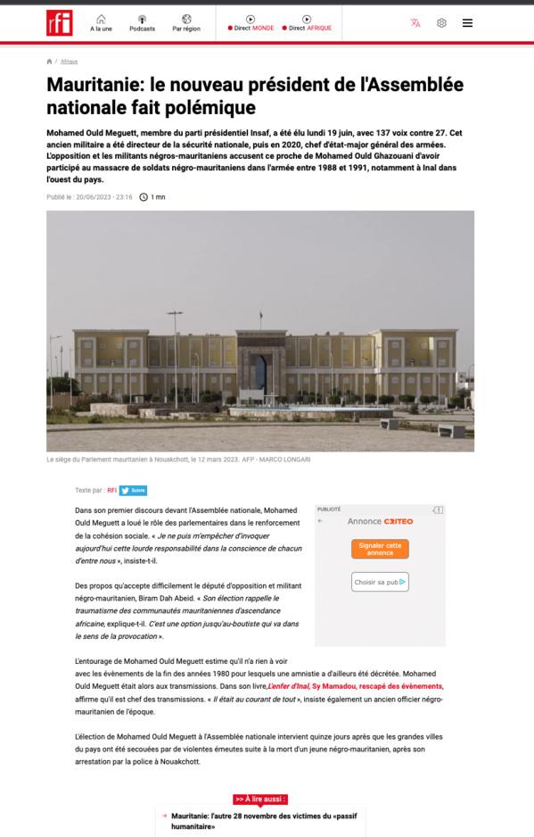 Mohamed Ould Meguett devrait porter plainte contre RFI pour diffamation et désinformation