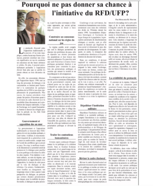 Pourquoi ne pas donner sa chance à l'initiative du RFD / UFP ? Pourquoi ne pas donner sa chance à l'initiative du RFD / UFP ?