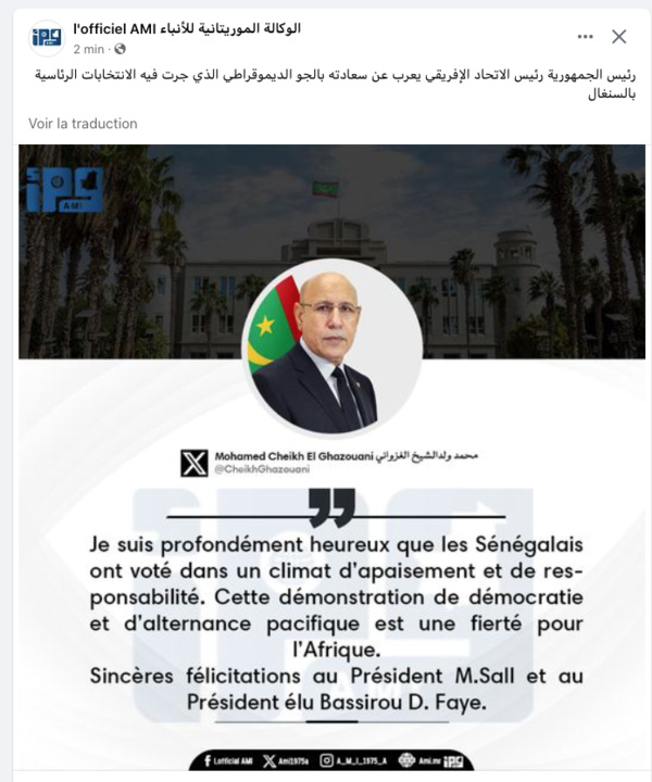 Le Président de la République, Président de l’Union Africaine, dans un tweet: «Le vote des sénégalais est une fierté pour l’Afrique» Le Président de la République, Président de l’Union Africaine, dans un tweet: «Le vote des sénégalais est une fierté pour l’Afrique»