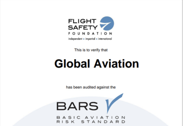 Mauritanie : Global Aviation certifié du programme Basic Aviation Risk Standard (BARS) Mauritanie : Global Aviation certifié du programme Basic Aviation Risk Standard (BARS)