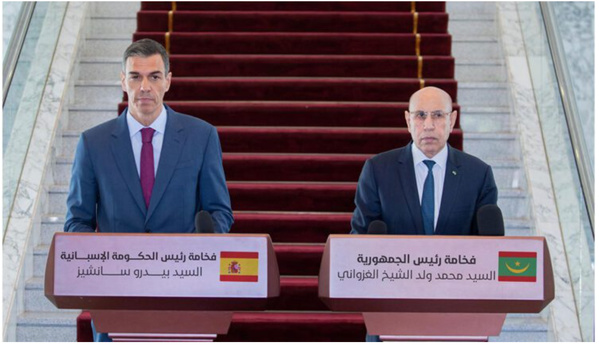 Le Président de la République souligne la profondeur du partenariat entre la Mauritanie et l’Espagne lors d’une conférence de presse conjointe avec le Premier ministre espagnol