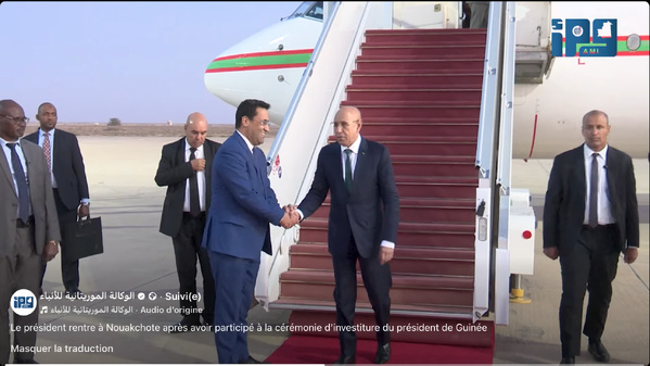 Le Président de la République regagne Nouakchott après avoir participé à la cérémonie d’investiture du Président de la République de Guinée Le Président de la République regagne Nouakchott après avoir participé à la cérémonie d’investiture du Président de la République de Guinée
