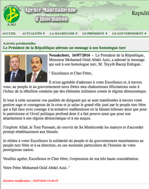 Panique à la présidence : rétropédalage diplomatique mauritanien à propos de la Turquie... Panique à la présidence : rétropédalage diplomatique mauritanien à propos de la Turquie...