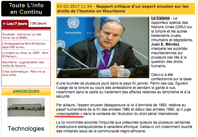 Torture en Mauritanie : mensonges, graves omissions de la presse et faiblesses du rapporteur de l'ONU...