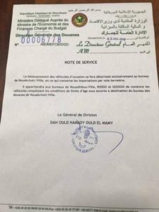 Les dédouanements de véhicules ne sont plus autorisés à Nouadhibou, Rosso et Kouki