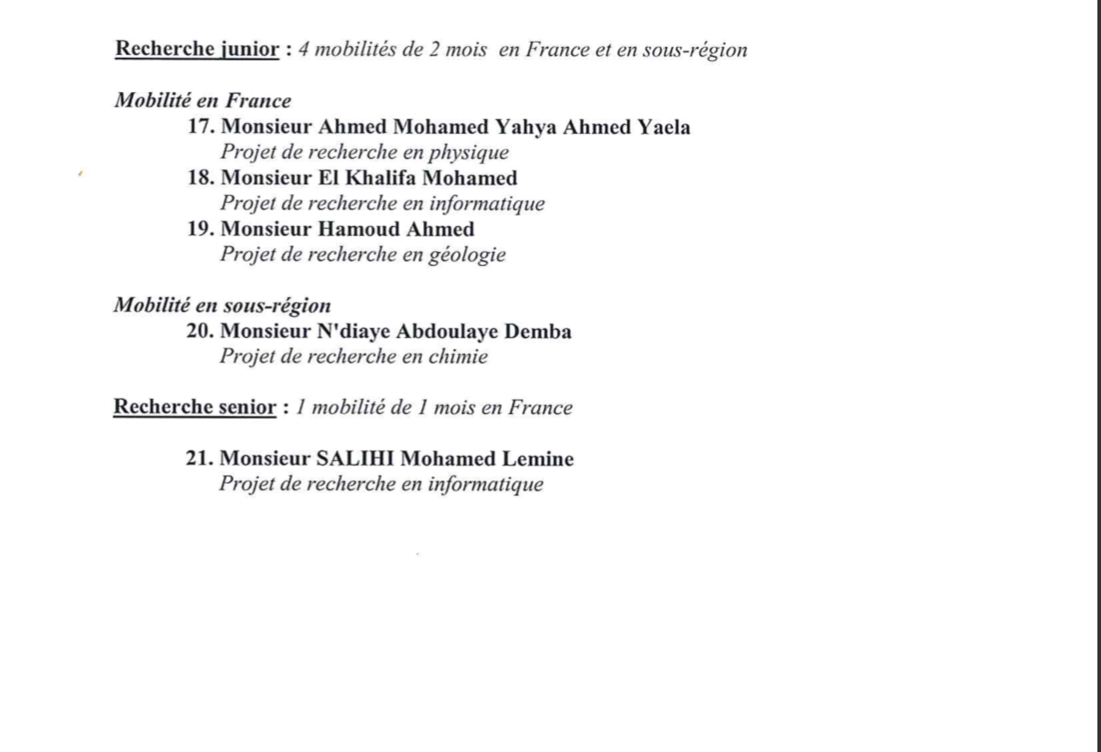 Liste des boursiers du gouvernement français 2019
