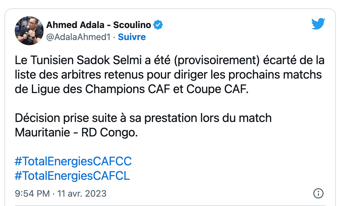 CAN 2023 (Q): l’arbitre de Mauritanie-RDC suspendu
