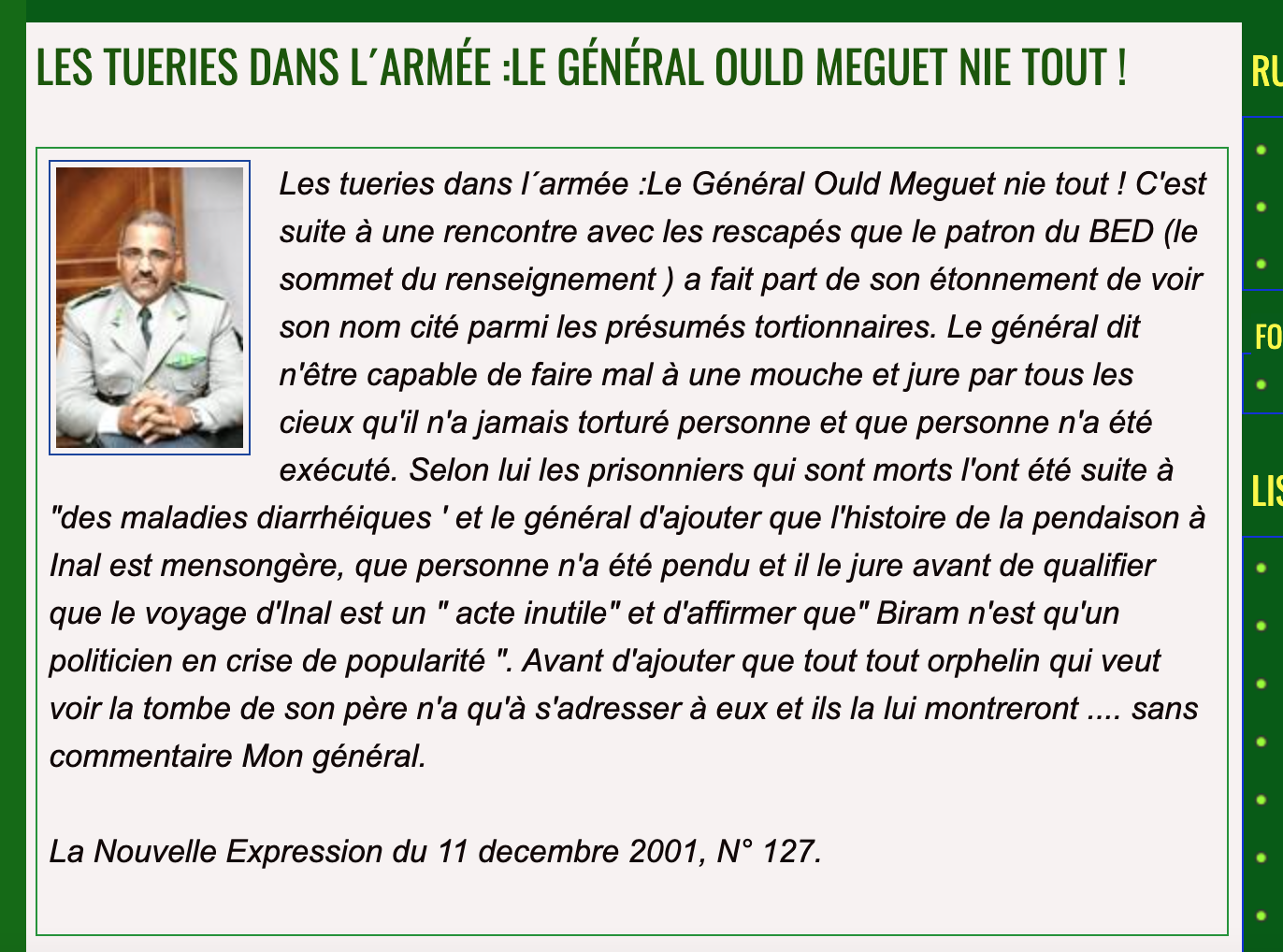 ​Tortionnaire ? La vérité à propos du général Meguett preuves incontestables à l'appui...