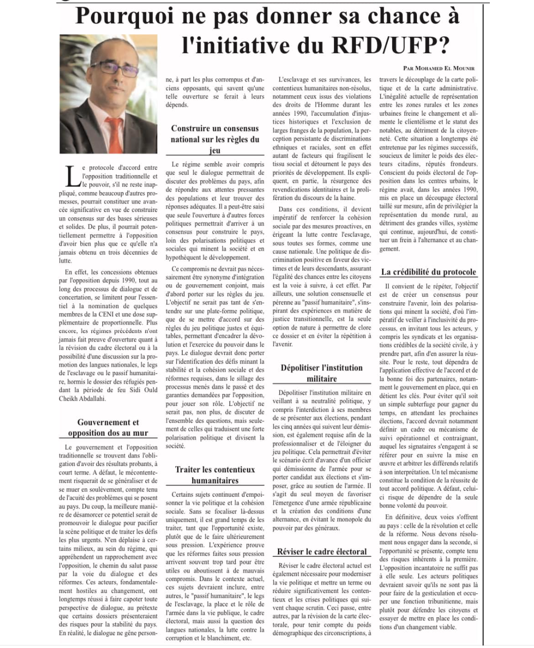 Pourquoi ne pas donner sa chance à l'initiative du RFD / UFP ?