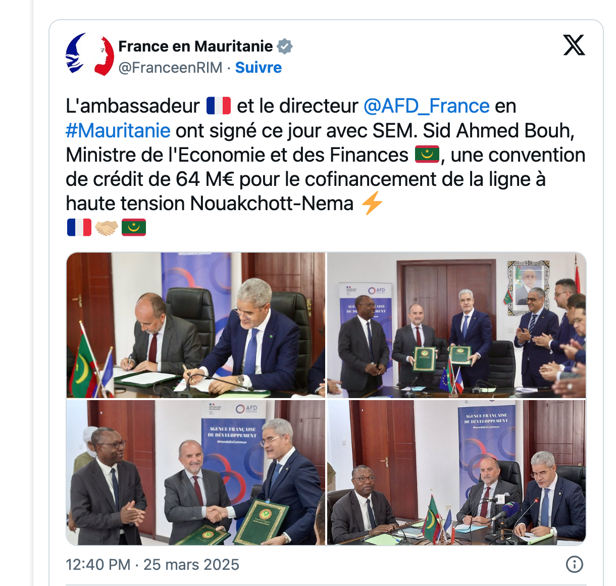 La Mauritanie obtient un prêt de 64 millions € de l’AFD en vue de son intégration au WAPP
