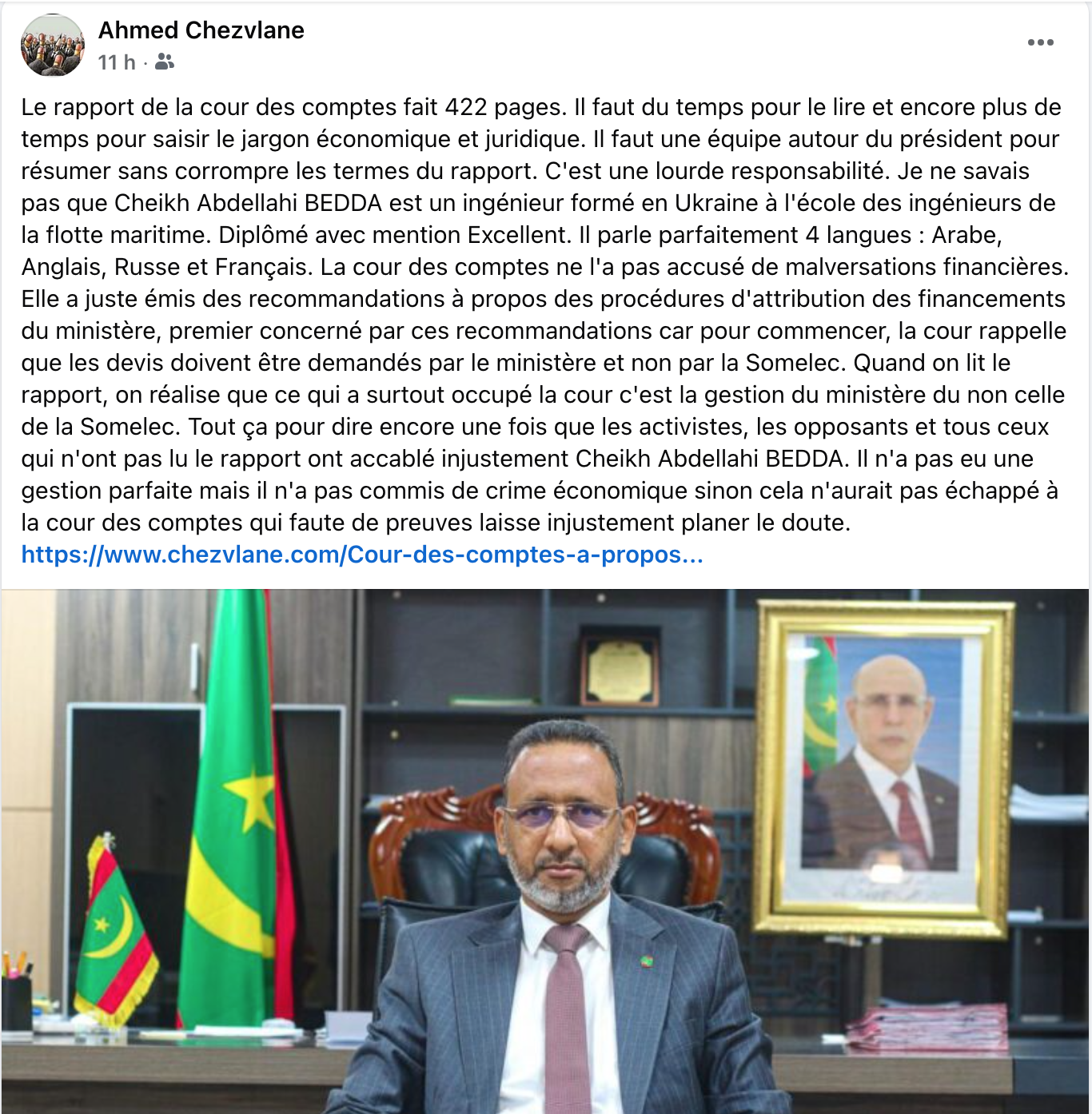 Cour des comptes à propos Cheikh Abdellahi Ould Bedda ( dossier Somelec ) : responsable de l'héritage mais pas coupable du bilan !