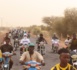 Kaédi : accueil motorisé de Taazour. On peut lire en arabe " merci Ghazouani "