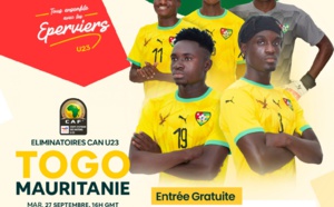 Togo-Mauritanie U-23 : Match retour du premier tour éliminatoire de la CAN U-23 : L’entrée est libre et gratuite !