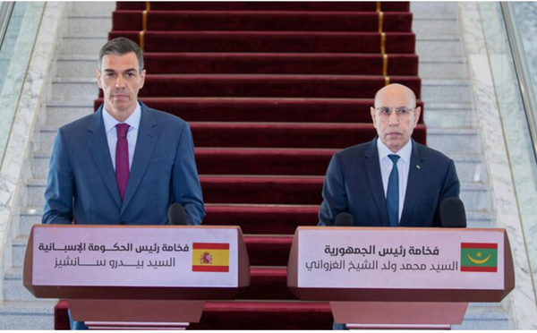 Le Président de la République souligne la profondeur du partenariat entre la Mauritanie et l’Espagne lors d’une conférence de presse conjointe avec le Premier ministre espagnol