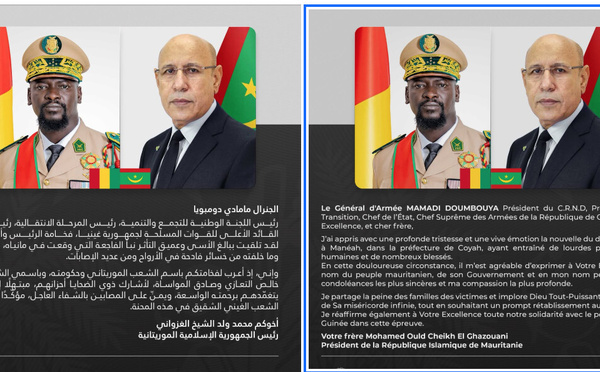 Le Président de la République présente ses condoléances au Président de la Transition, Chef de l’État de la République de Guinée